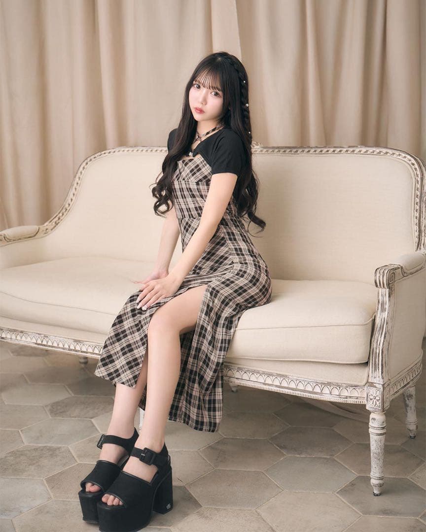 ミシェルマカロン アンサンブルチェックワンピース ブラウン×ベージュ