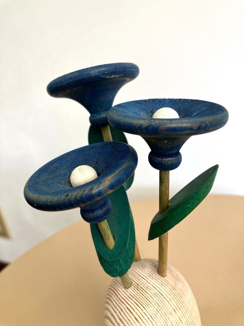 aarikka アーリッカ 3本の青い花の寄せ植え　木製　オブジェ