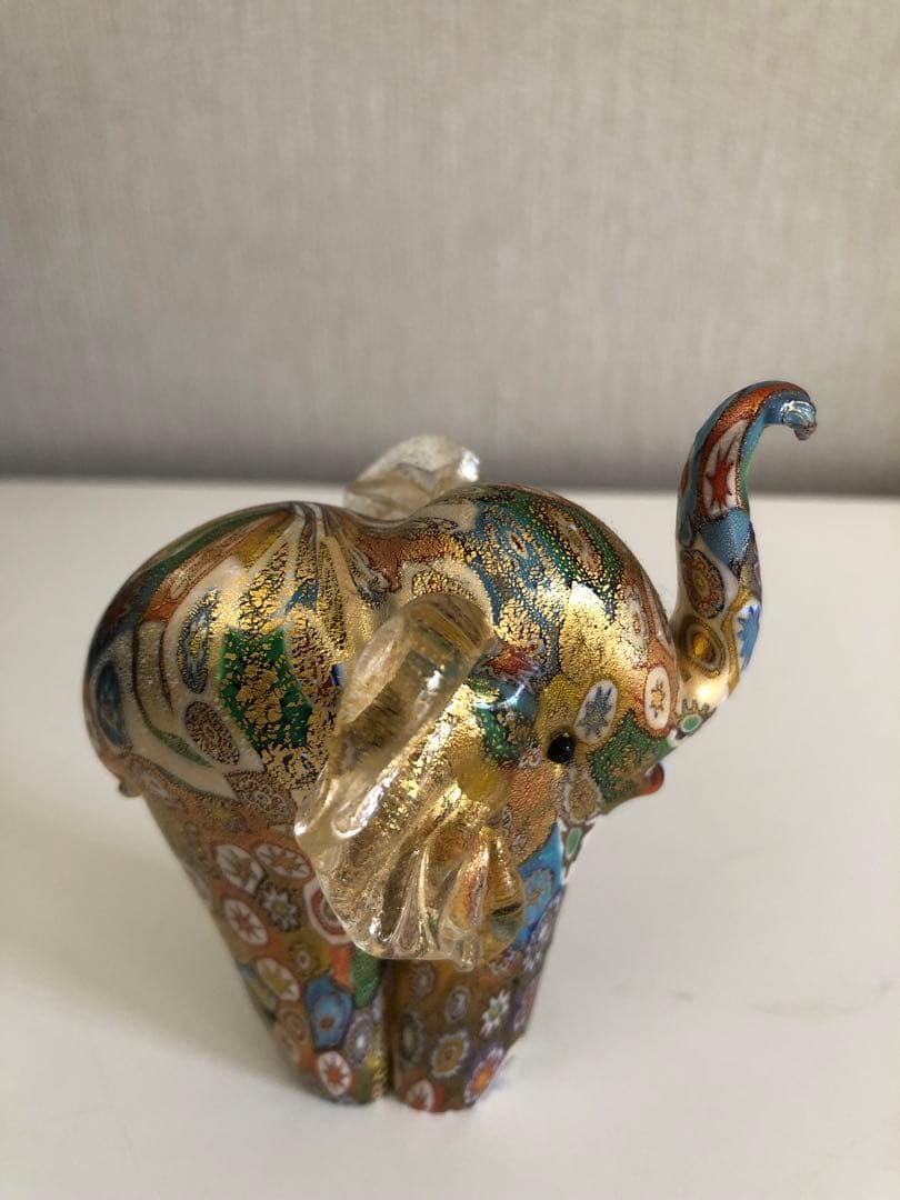 【レア 新品】ベネチアングラス ムラーノ 縁起物の象 (金彩)置物
