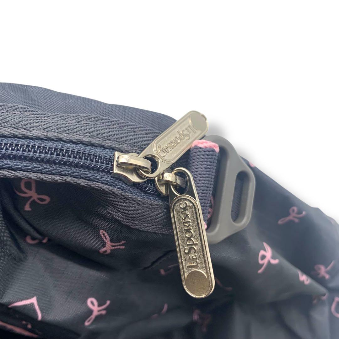 Lesportsac ハーパーバックリボン柄グレー＋ライトピンク