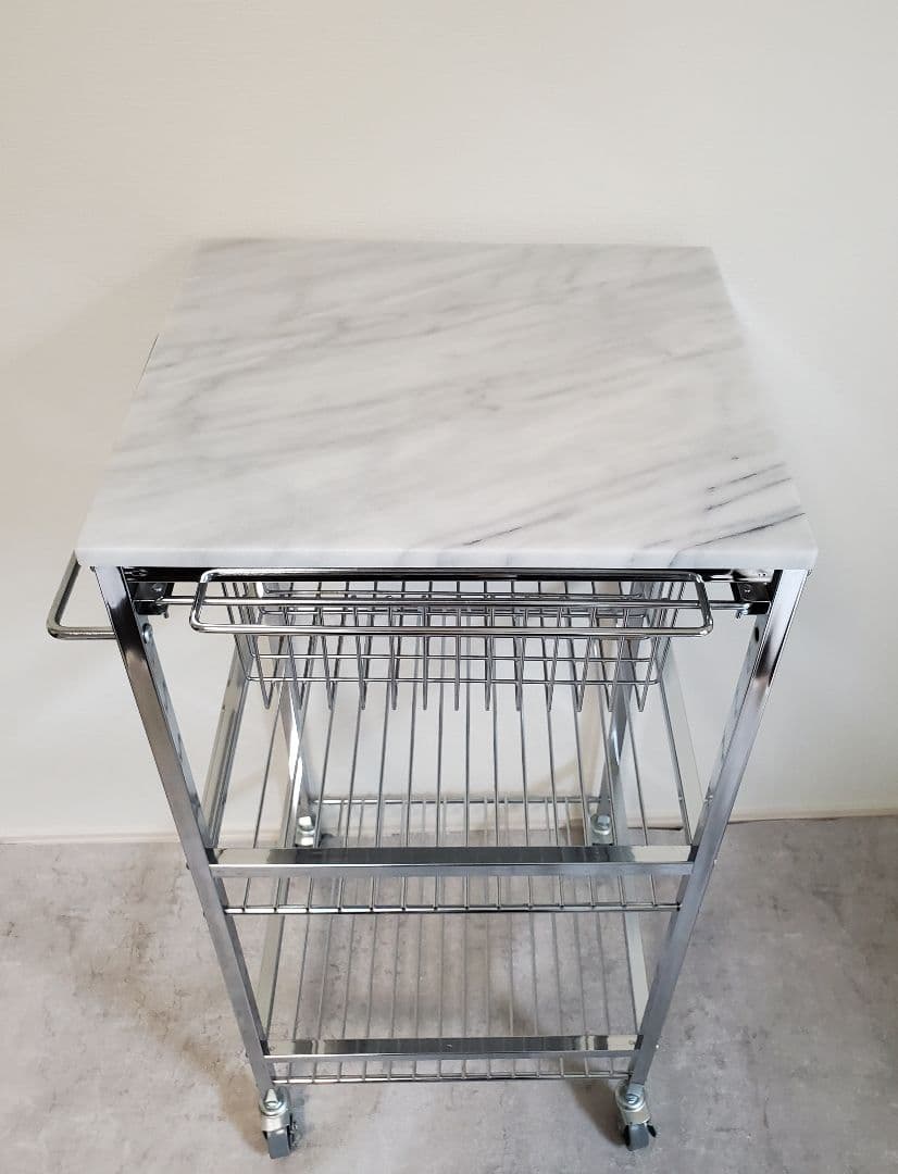 マーブルトップトローリー 大理石天板 スチール製キッチンワゴン S