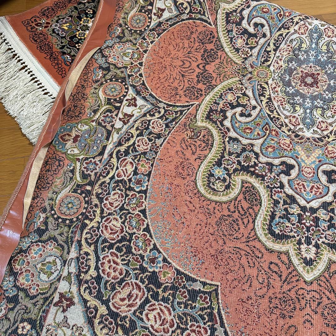 【新品未使用】ペルシャ産　絨毯　機械織　朱色　ボタニカル　幾何学模様　オリエント