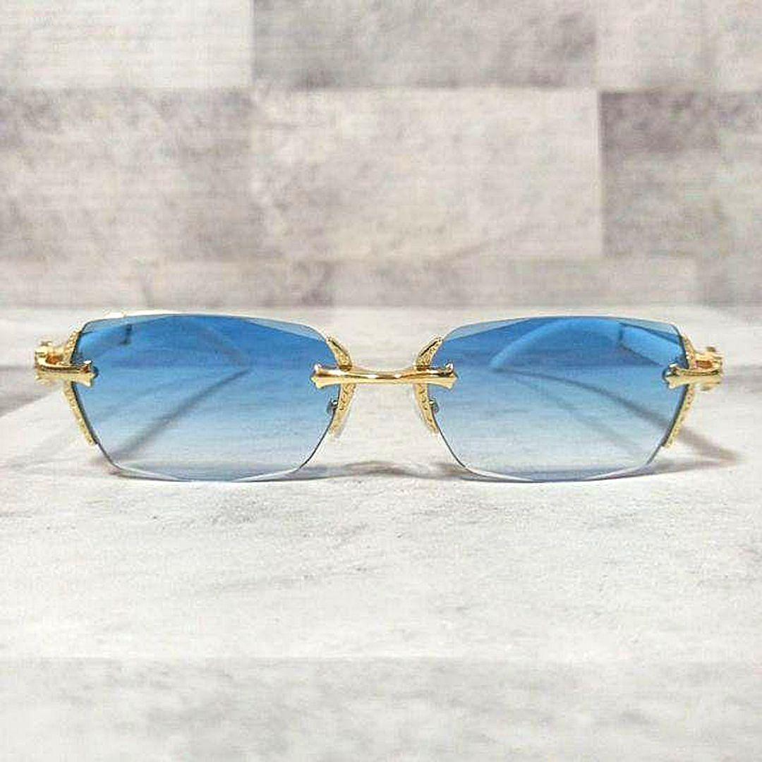 リムレス■サングラス■ゴールド×ホワイト■ブルーグラデーション■Y2K■未使用品