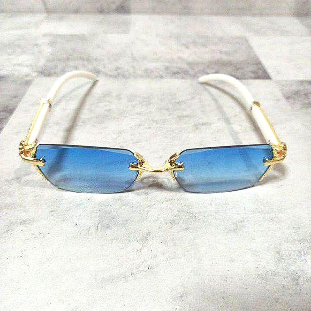 リムレス■サングラス■ゴールド×ホワイト■ブルーグラデーション■Y2K■未使用品