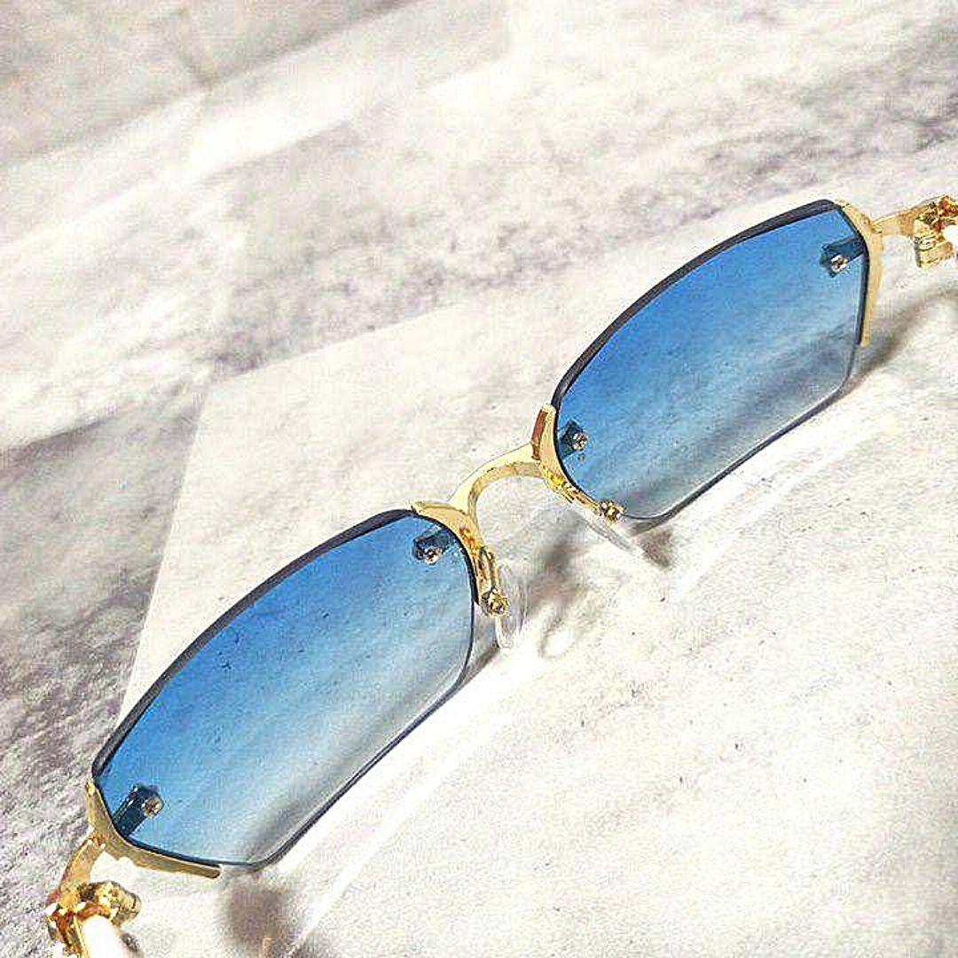 リムレス■サングラス■ゴールド×ホワイト■ブルーグラデーション■Y2K■未使用品