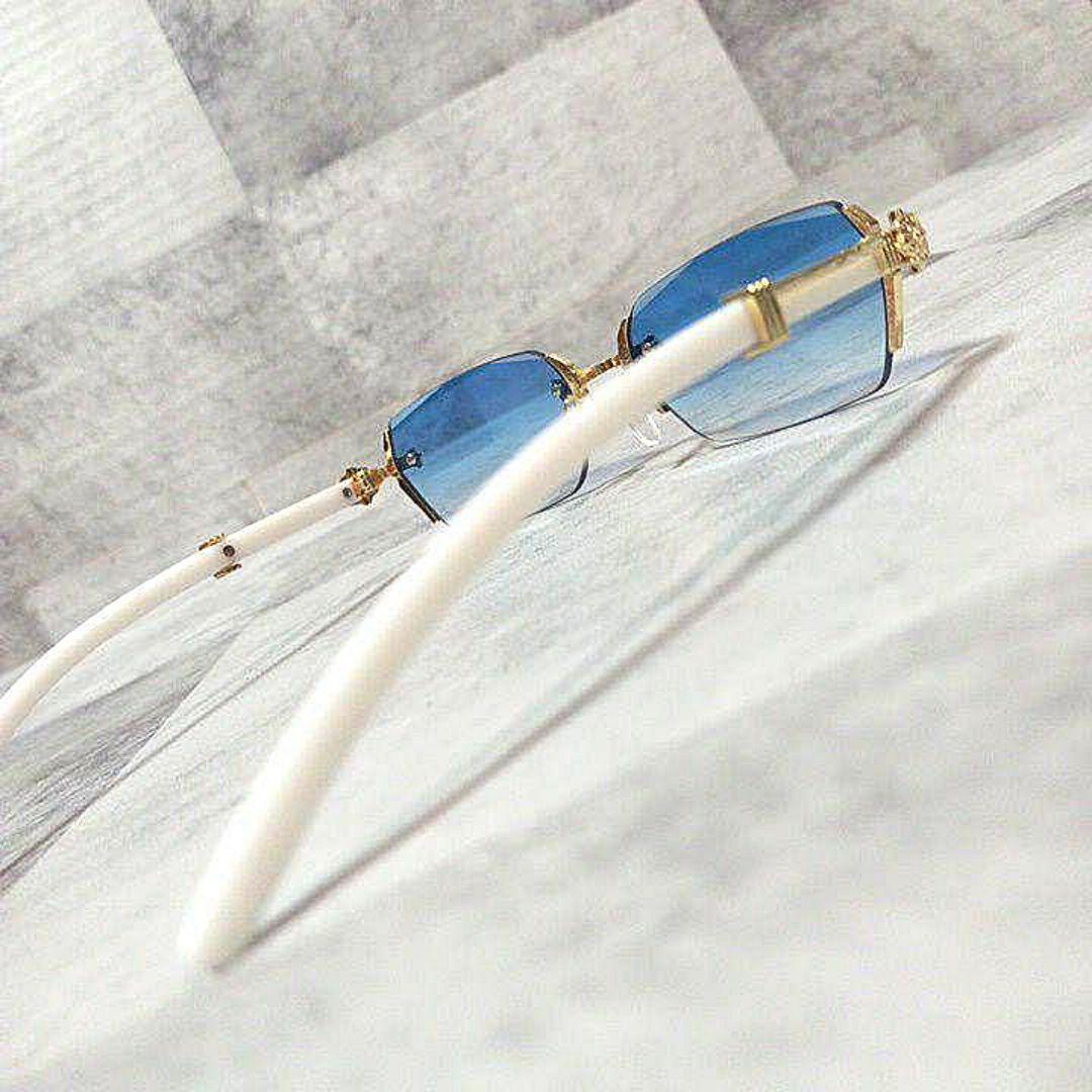 リムレス■サングラス■ゴールド×ホワイト■ブルーグラデーション■Y2K■未使用品