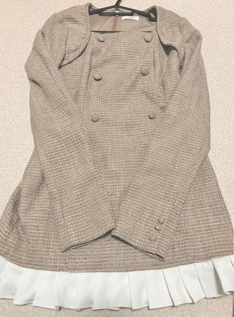 Darich プリーツドッキングツイードミニワンピース ブラウン