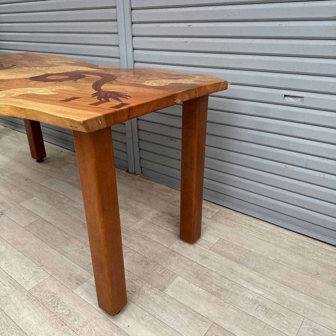 中西昌彦 作品　飛騨高山 木象嵌　龍　ダイニングテーブル　無垢　１００万