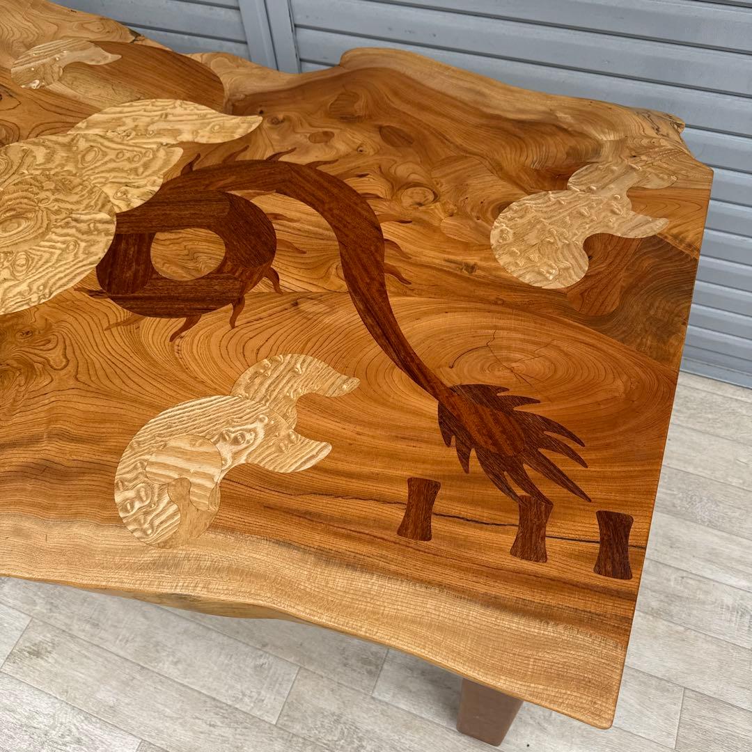 中西昌彦 作品　飛騨高山 木象嵌　龍　ダイニングテーブル　無垢　１００万