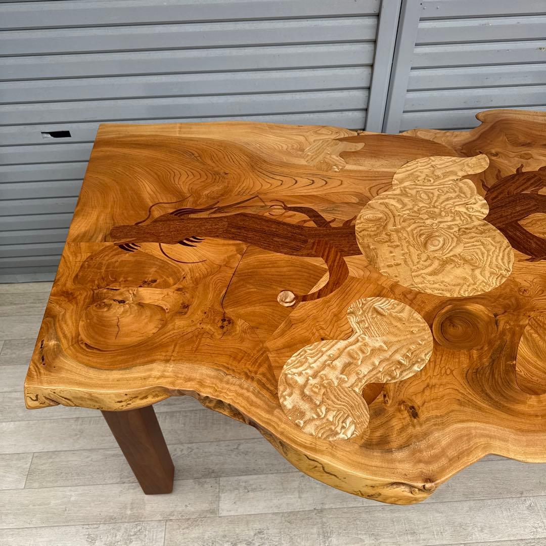 中西昌彦 作品　飛騨高山 木象嵌　龍　ダイニングテーブル　無垢　１００万