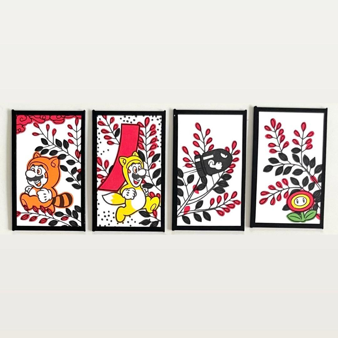 マリオ花札 黒 7月 萩 タヌキマリオ 4枚セット キーホルダー