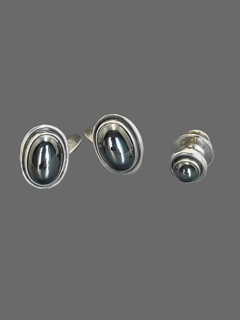   ジョージジエンセン カフス ヘマタイトとタイタック