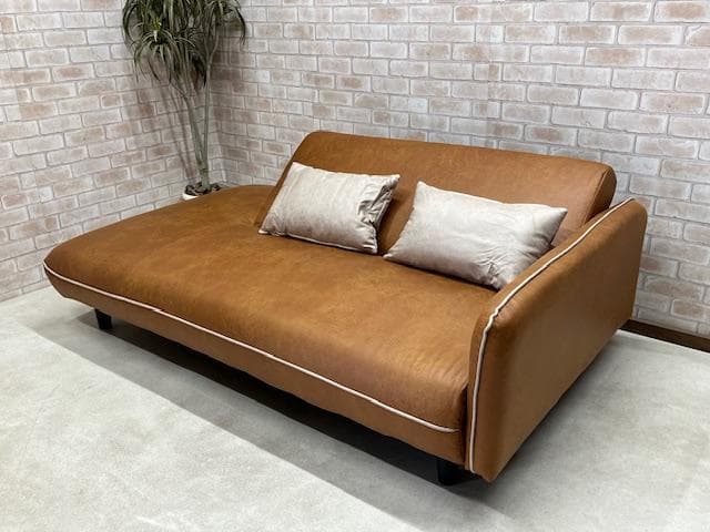 ソファーベッド　ソファ　レザーファブリック　キャメル　新品