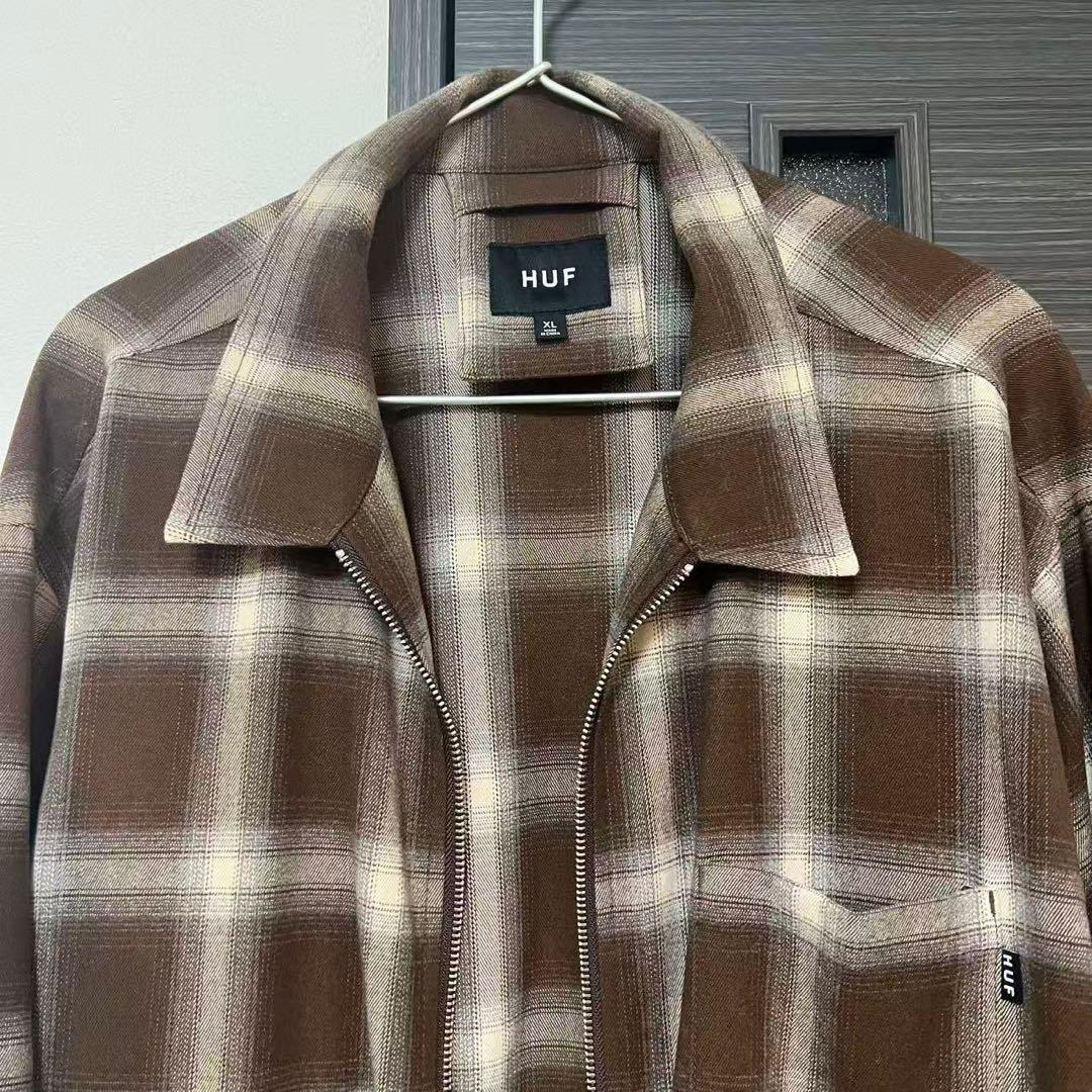 HUF ブラウンチェック ジップアップジャケット XLサイズ