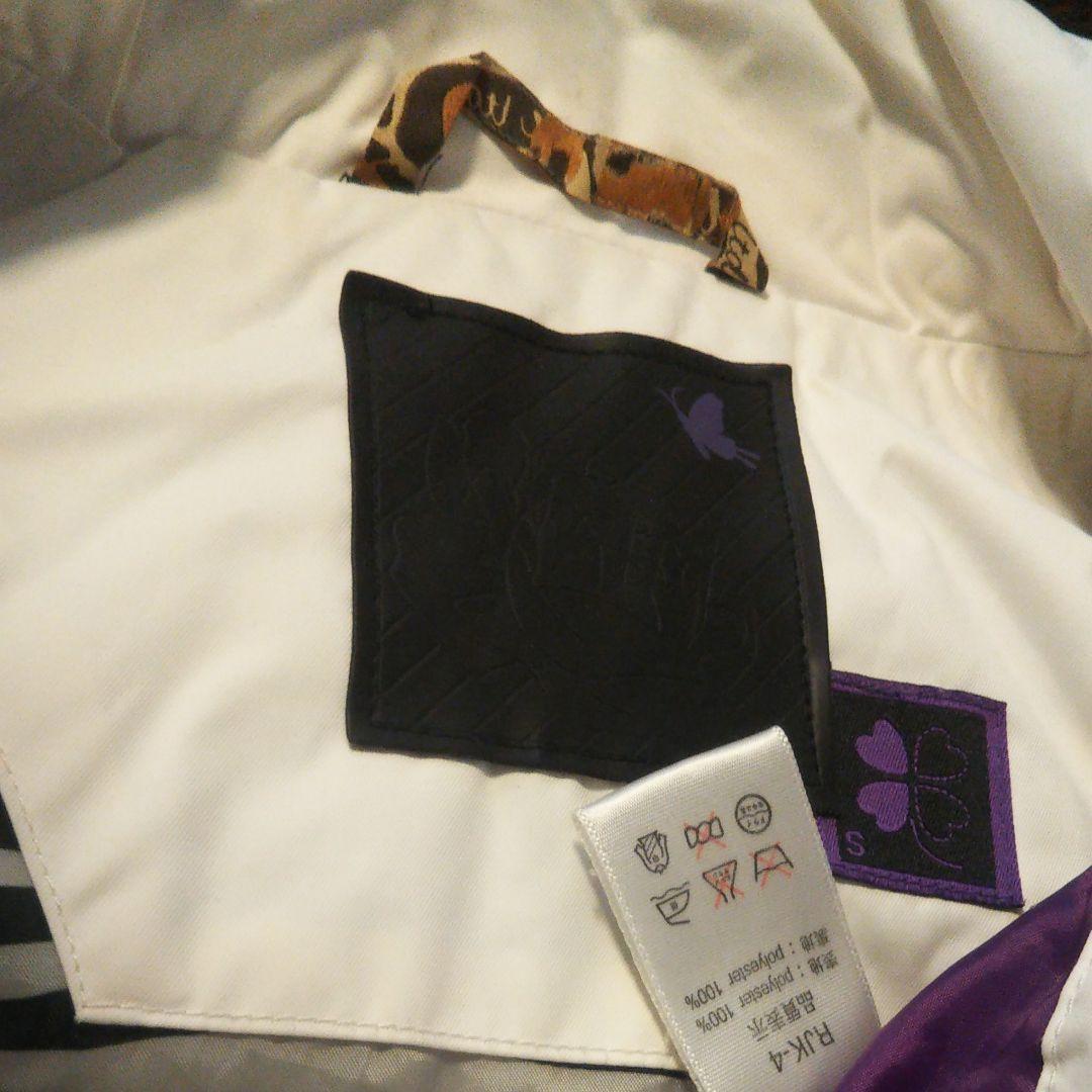 ホワイト ライダースジャケット型 スノボーウエア S パープル ゼブラ