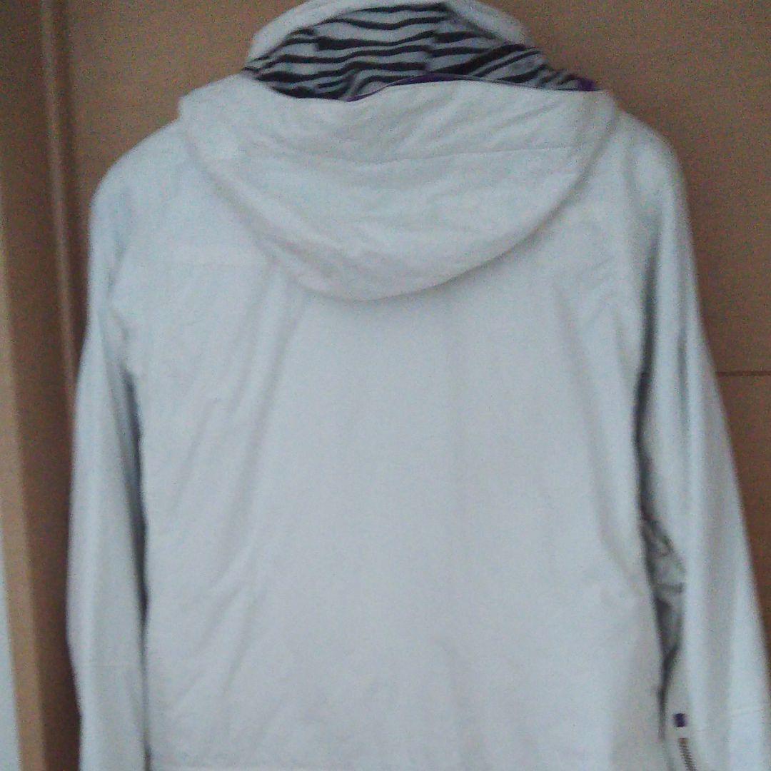 ホワイト ライダースジャケット型 スノボーウエア S パープル ゼブラ