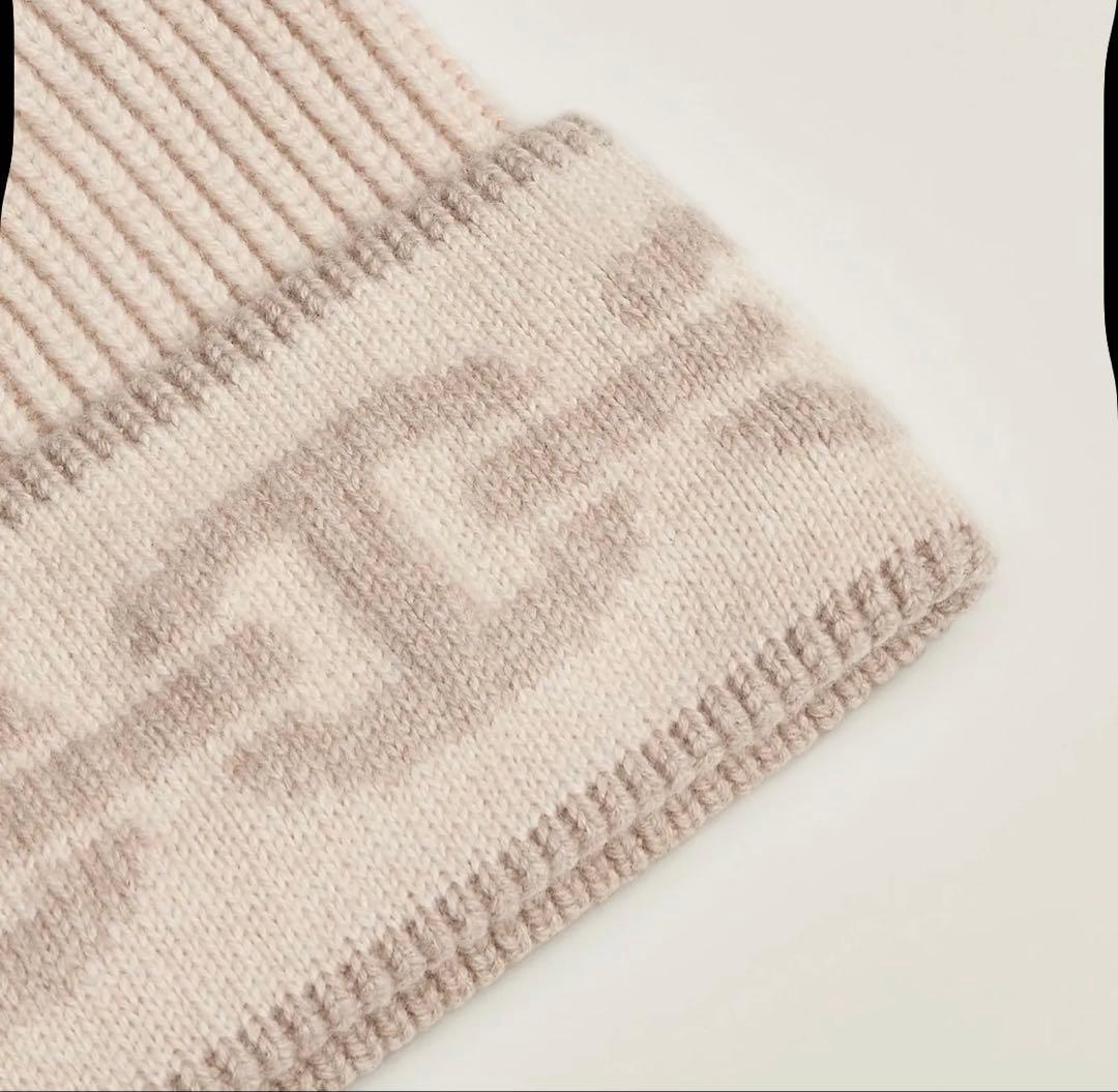 HERMES ヘヴン シェーヌダンクル ニット 帽 カシミヤ ベージュ