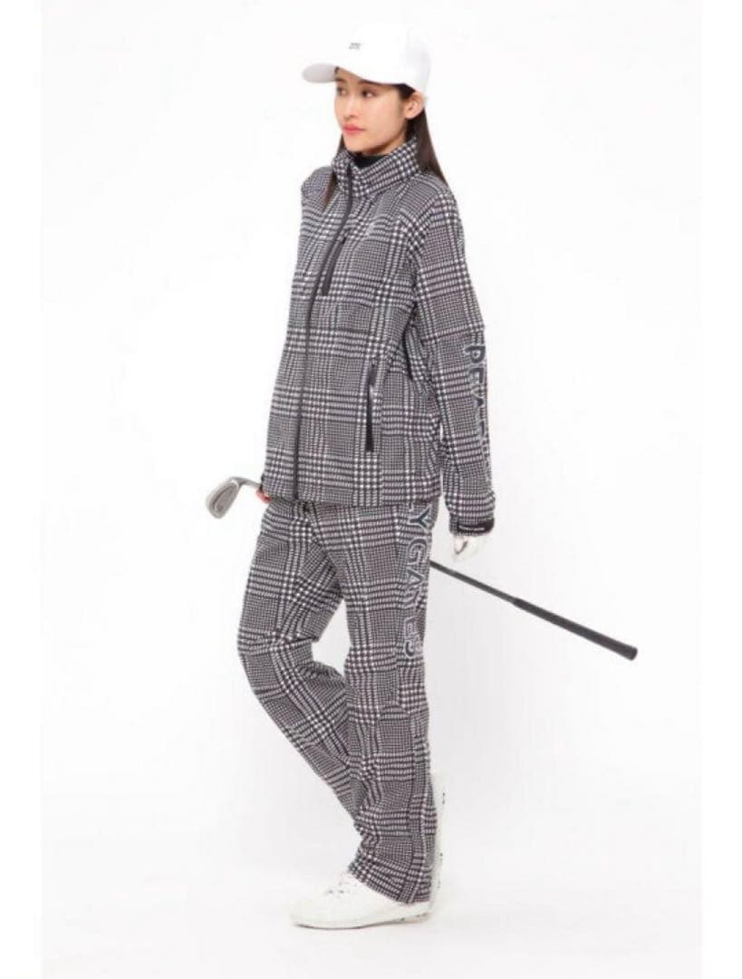 新品 パーリーゲイツ ストレッチ 千鳥柄 レインウェア 上下 セットアップ 1