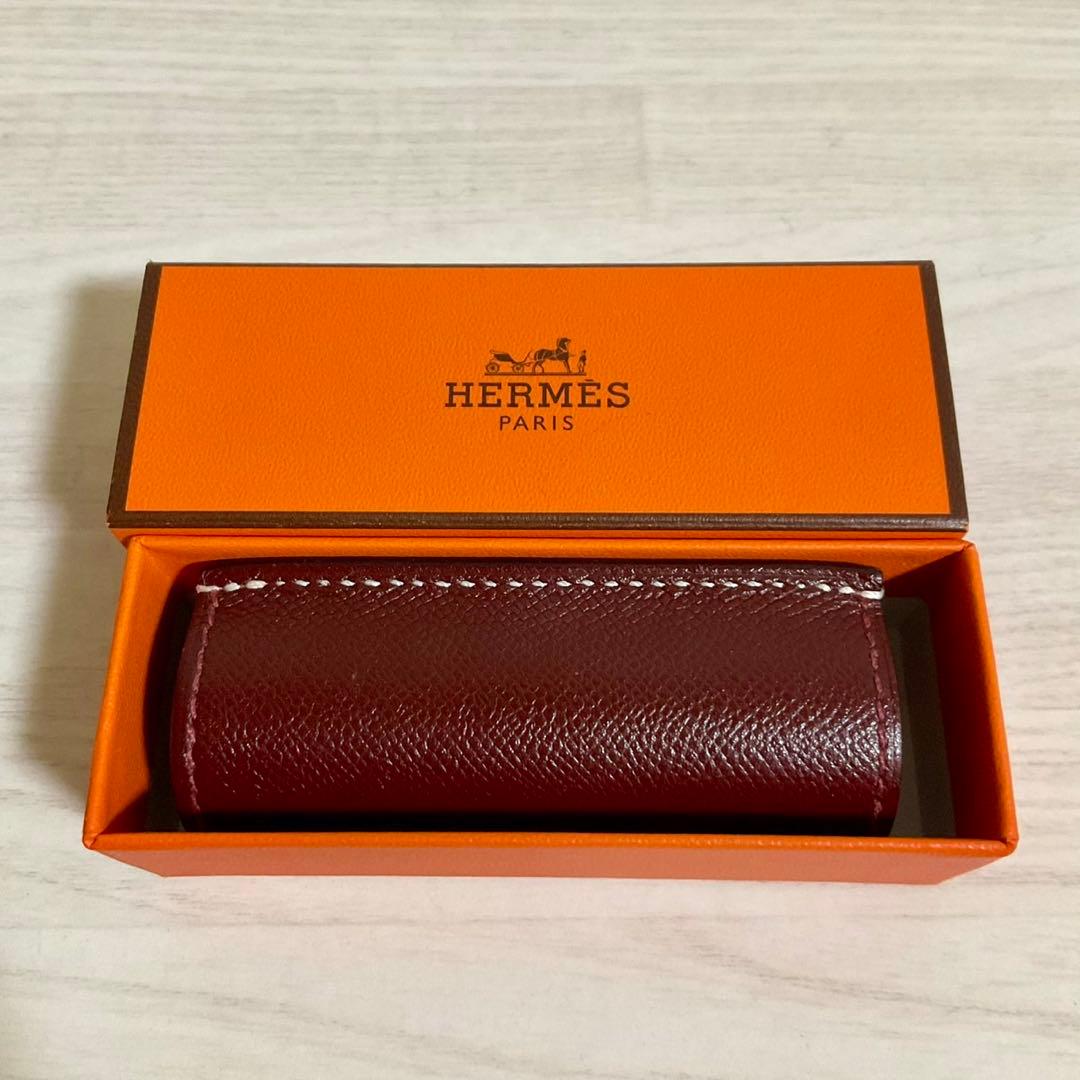 HERMES エルメス リップケース カバー 箱付き レザー ルージュH