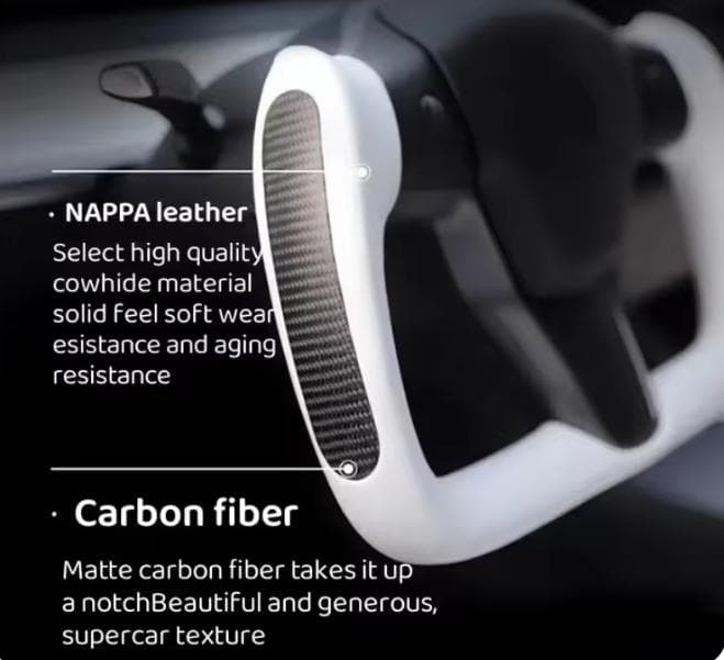 テスラモデル３　ヨークハンドル（ナッパレザー、サイドマットカーボン）ヒーター対応