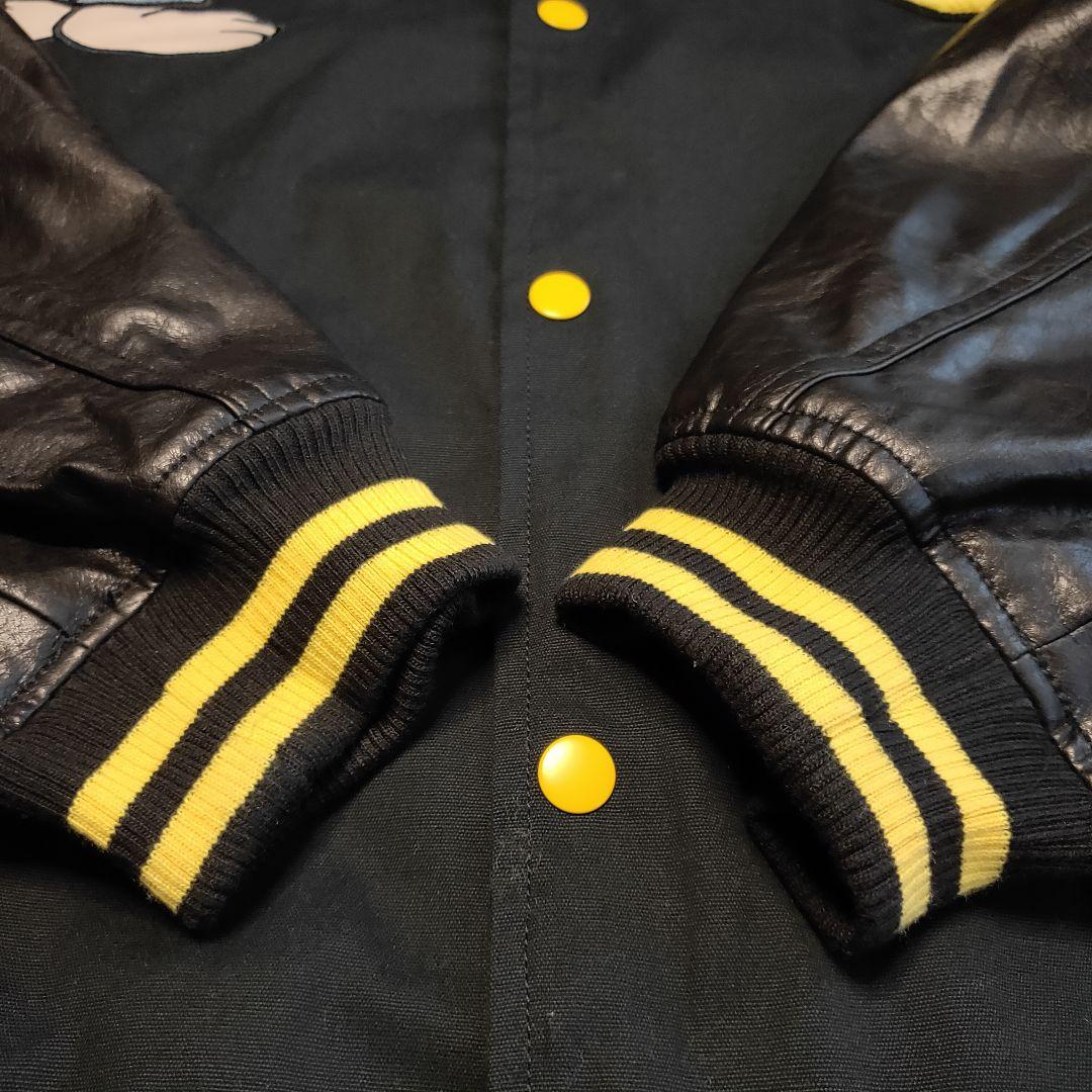 超人気】GALFY スタジャン 黒✕黄 バックロゴ パイルロゴ リブライン