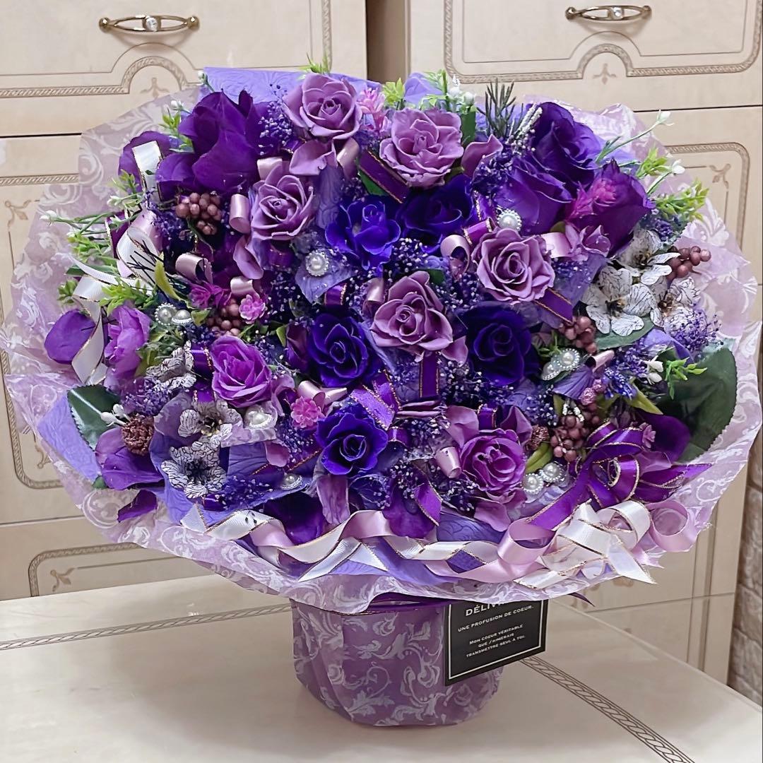 ✨特大✨紫バラミックスプリザーブドフラワー＆アーティフィシャルアレンジメント✨✨