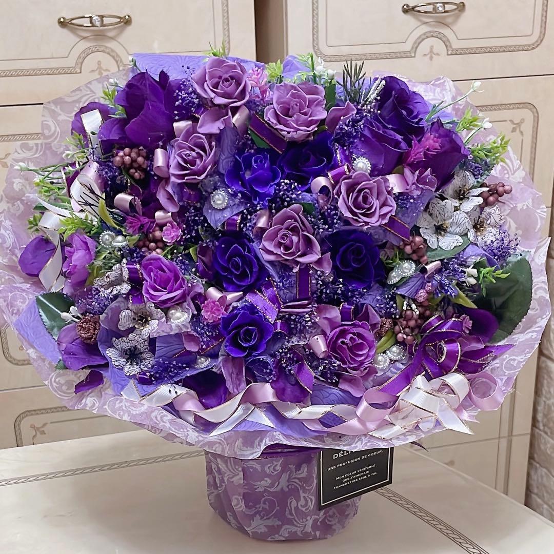 ✨特大✨紫バラミックスプリザーブドフラワー＆アーティフィシャルアレンジメント✨✨