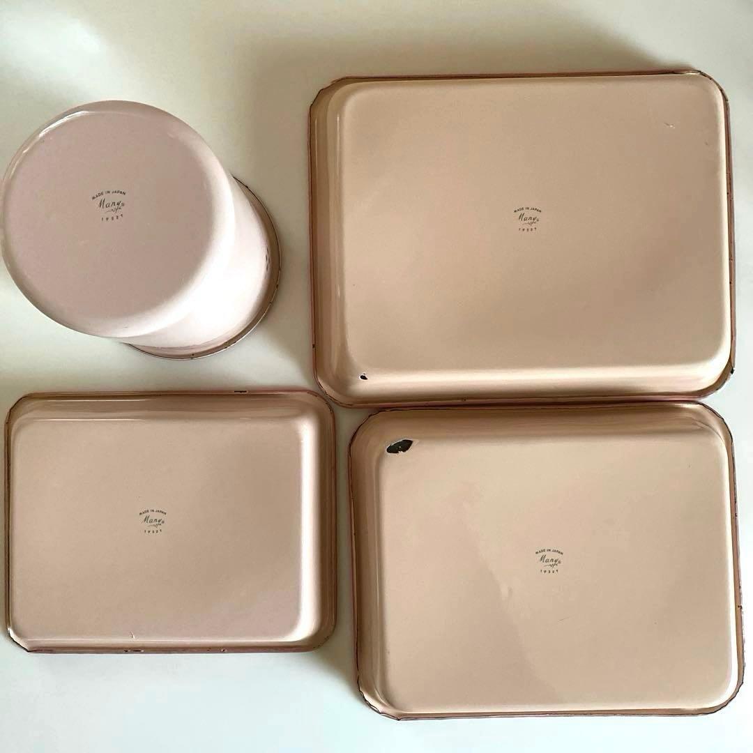 Manyマニープロヴァンスホーローキャニスター+ホーローバット大中小の4点セット