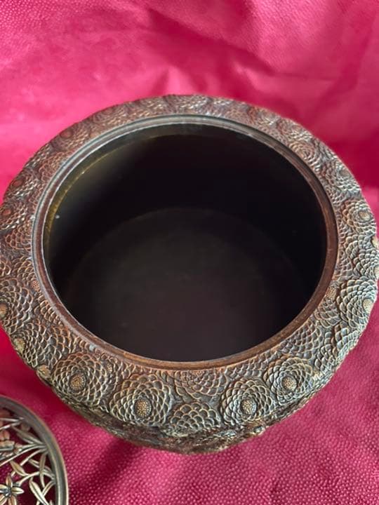 香爐 菊華 名匠 佐野宏采 高岡銅器 花彫刻 銅香炉 茶道具