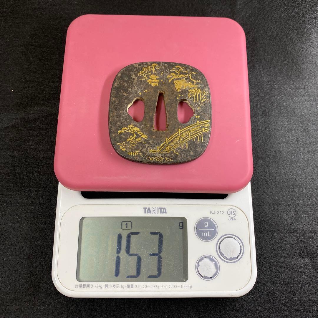 時代金象嵌刀鍔　木箱付　153g 東Y7-0220☆2Fトヒト