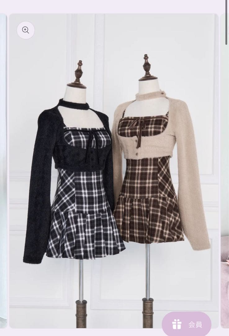 チェック柄フリル長袖ミニワンピース