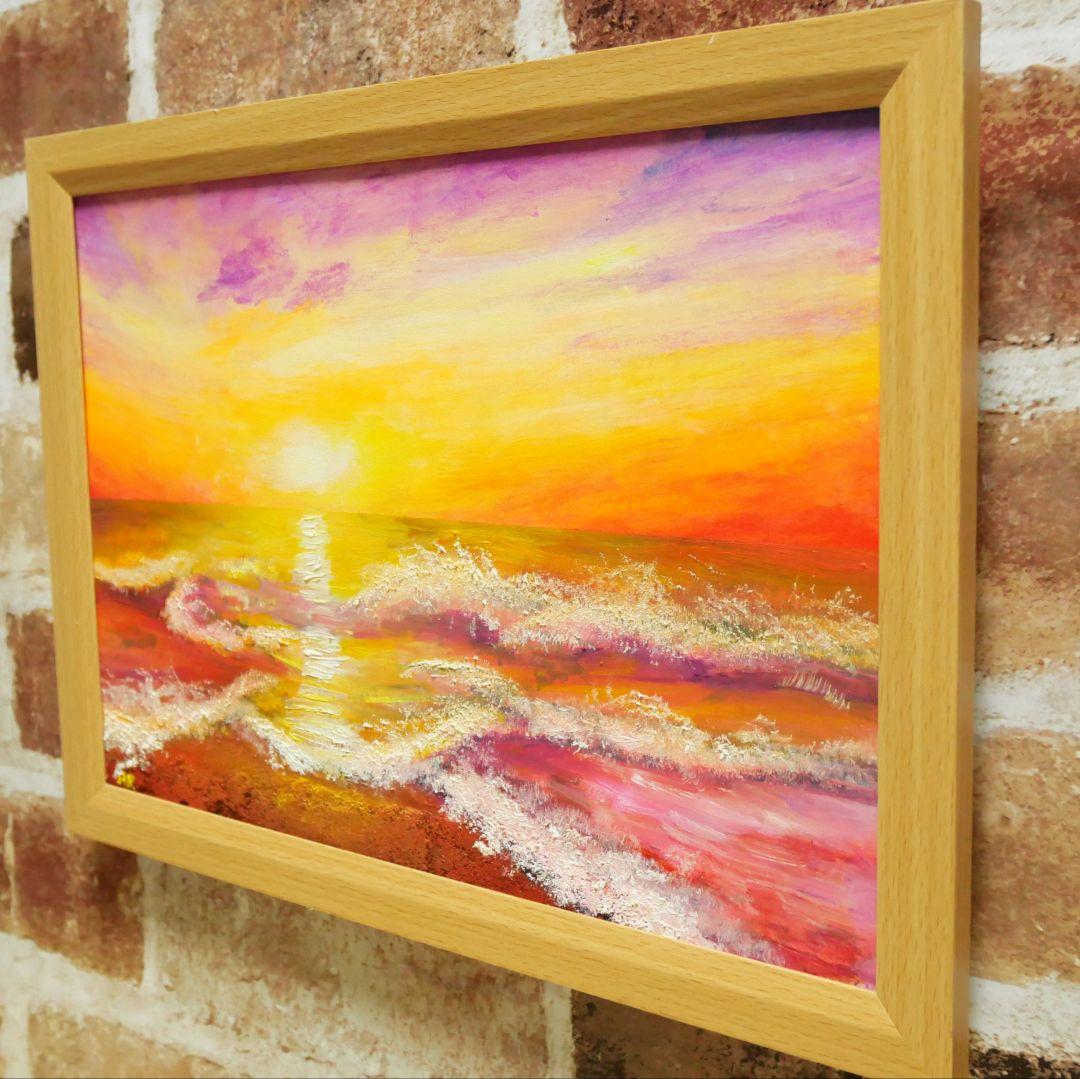 油絵 絵画 【夕暮れの波】