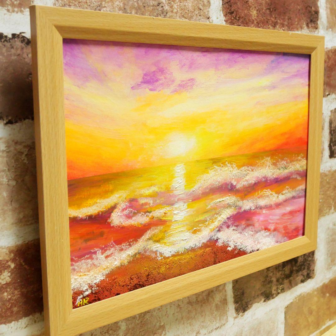 油絵 絵画 【夕暮れの波】