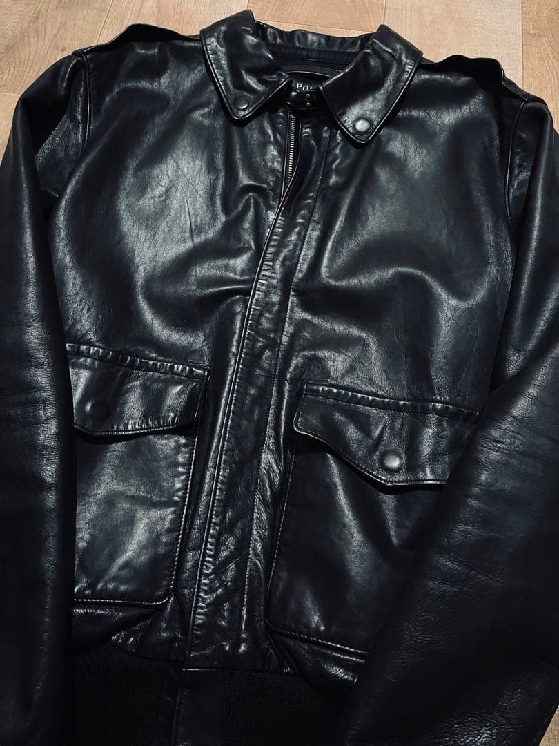 【POLO RALPH LAUREN】レザージャケット A2 フライト ブラック Polo by Ralph Lauren A-2 type leather jacket [XL] | goodbuy used