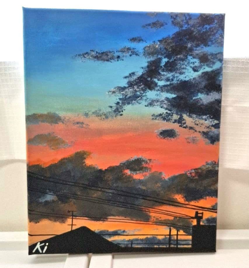 夕日と空のアクリル画 F3号 キャンバス 原画 アート 風景画 - メルカリ