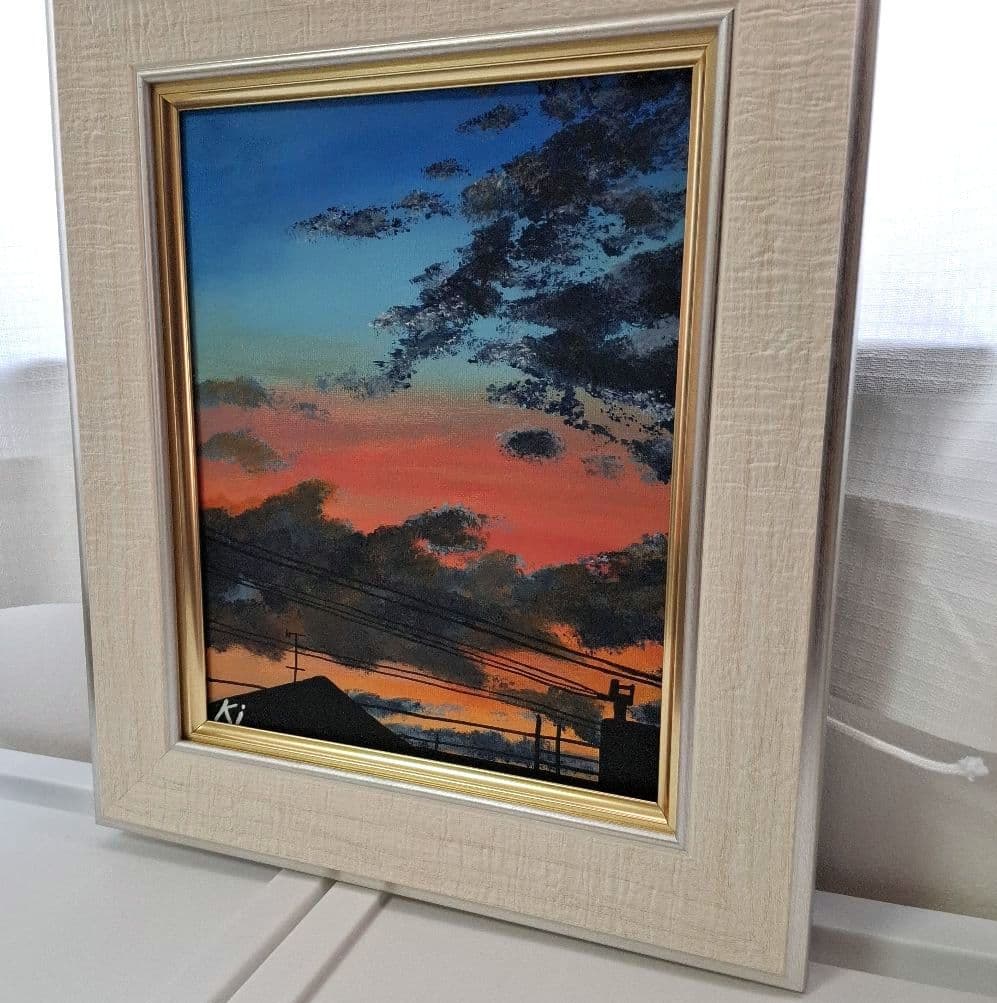 夕日と空のアクリル画 F3号 キャンバス 原画 アート 風景画 - メルカリ