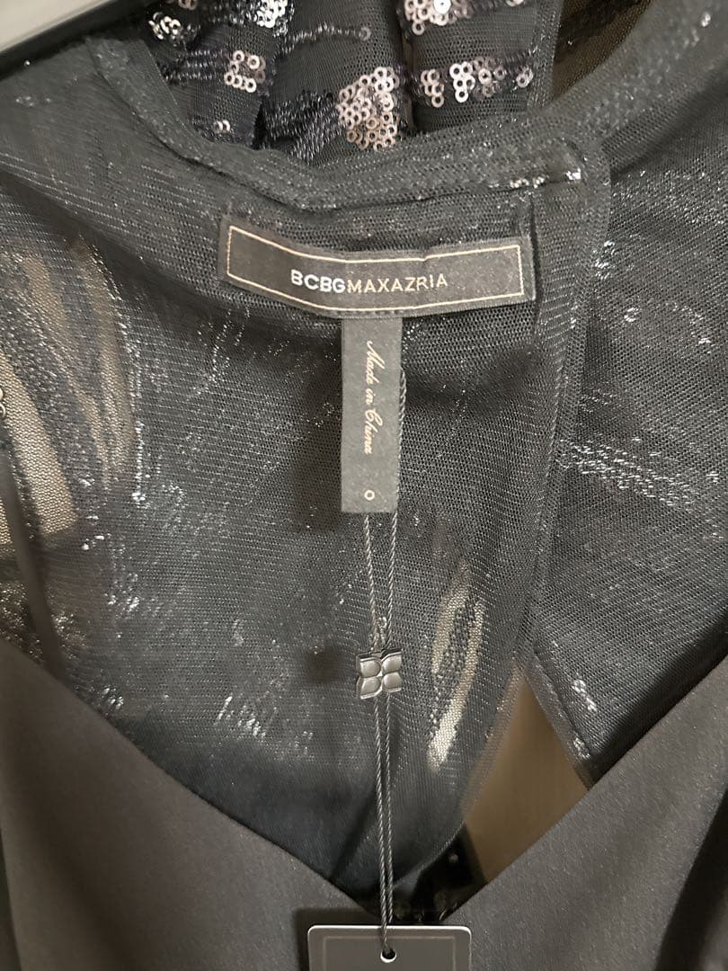 BCBGMaxAzriaチャコール スパンコール オーバーレイ パーティードレス