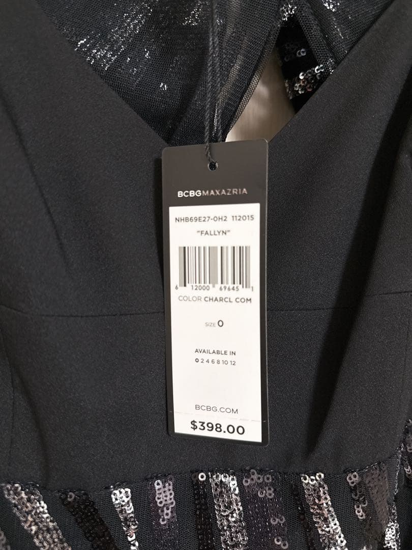 BCBGMaxAzriaチャコール スパンコール オーバーレイ パーティードレス