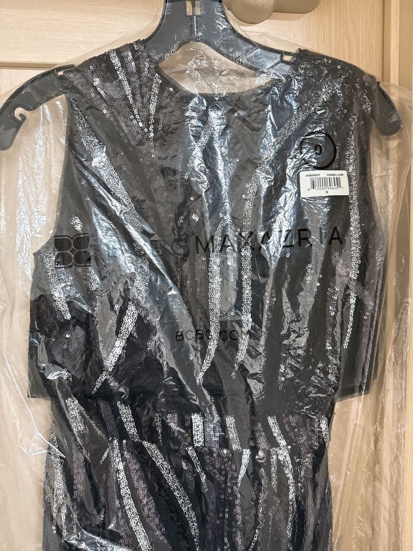 BCBGMaxAzriaチャコール スパンコール オーバーレイ パーティードレス