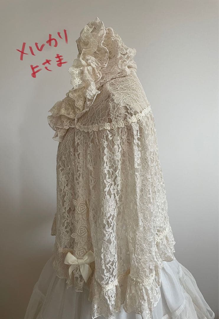 Enchantilly*フラワーレース付総レースケープ*生成*アイボリー