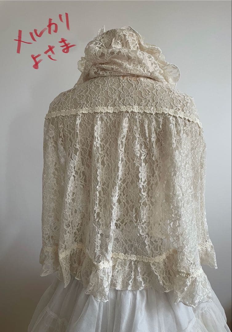 Enchantilly*フラワーレース付総レースケープ*生成*アイボリー