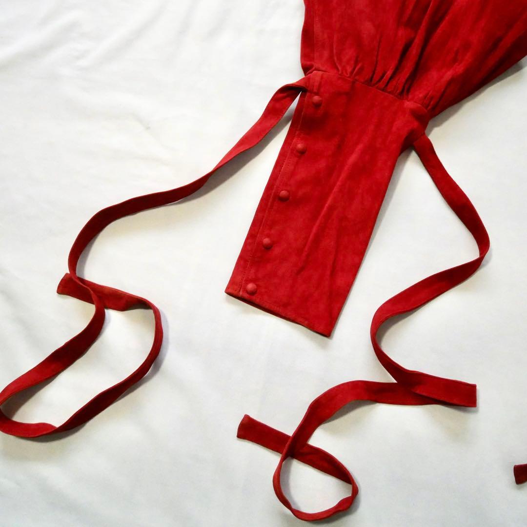 80s イタリア製　80年代　ヴィンテージ　リボン付き　ヌバックレザーパンツ