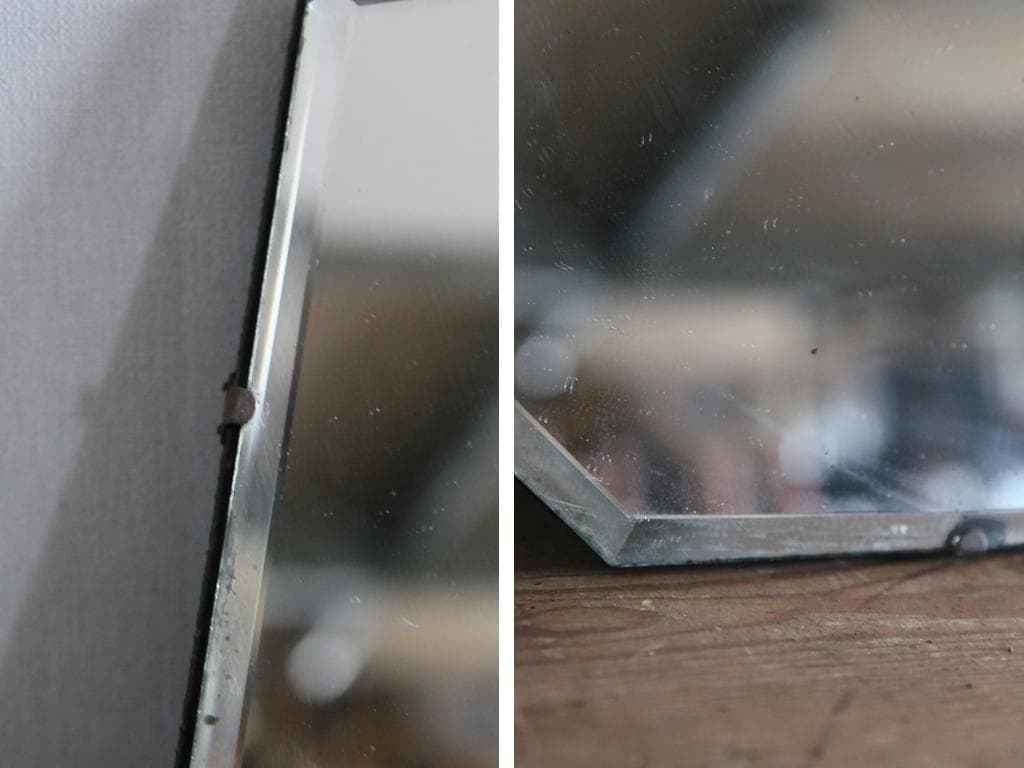 英国アンティーク壁掛けカッティングミラー/姿見ウォールミラー鏡(81-25)