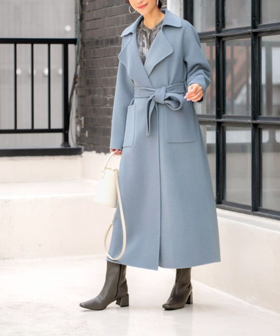 STYLE DELI ロングコート スモーキーブルー リバーコート ウール