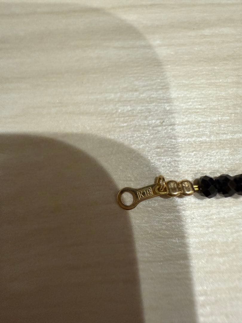 ブラックスピネル＆K18　グリッタービーズ　アンクレット18金　24cm