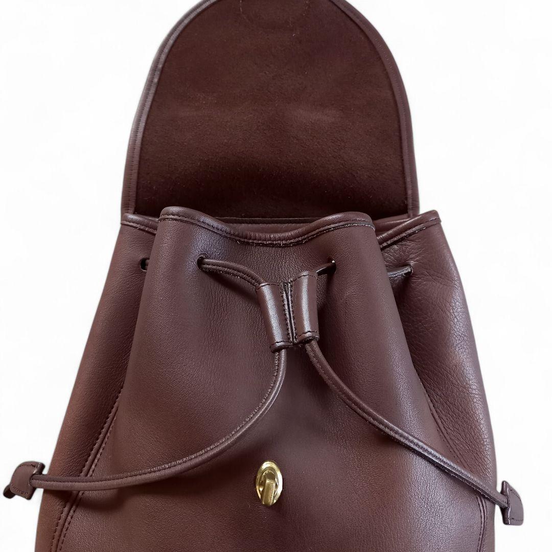 良品 90s Old COACH レザーリュック 本革 USA製 こげ茶 巾着