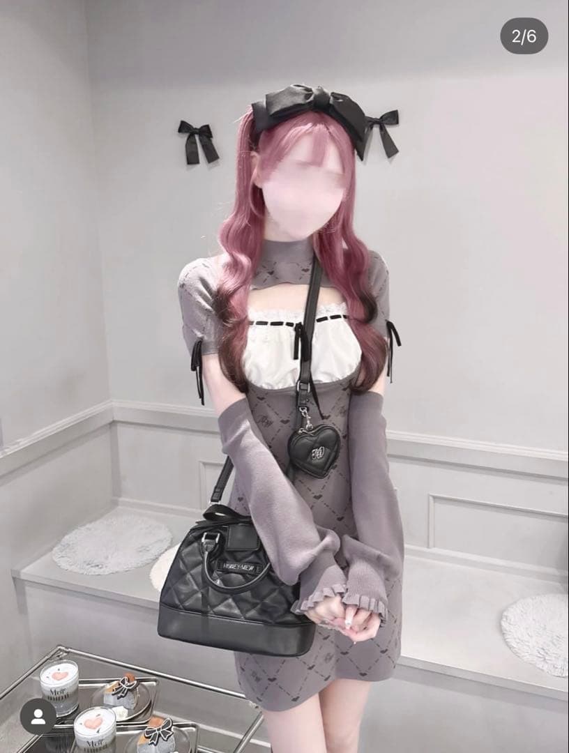 ハニーミュウ アームカバー付きMWモノグラムワンピース グレー ミニ