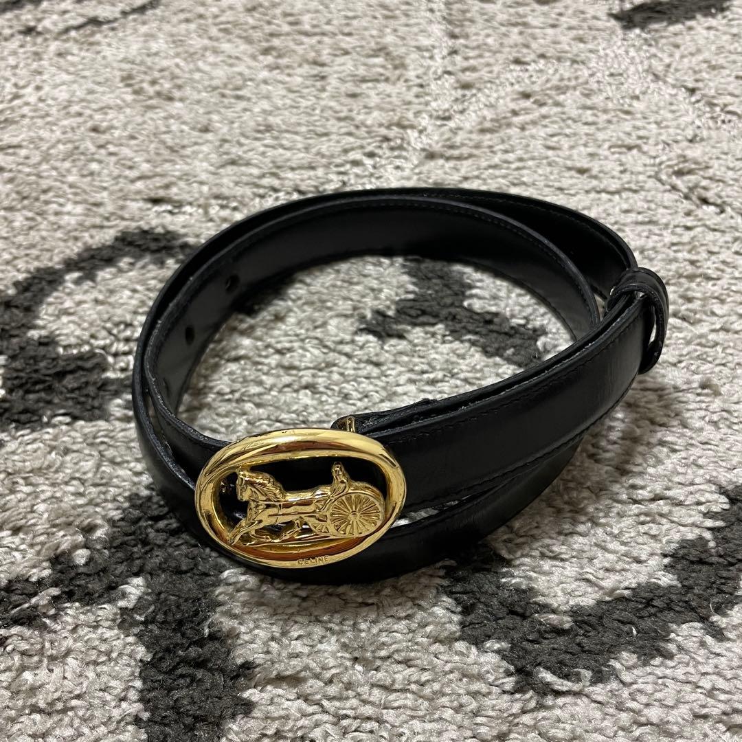CELINEセリーヌ レザーベルト 馬車金具 ゴールド 馬車バックル - メルカリ