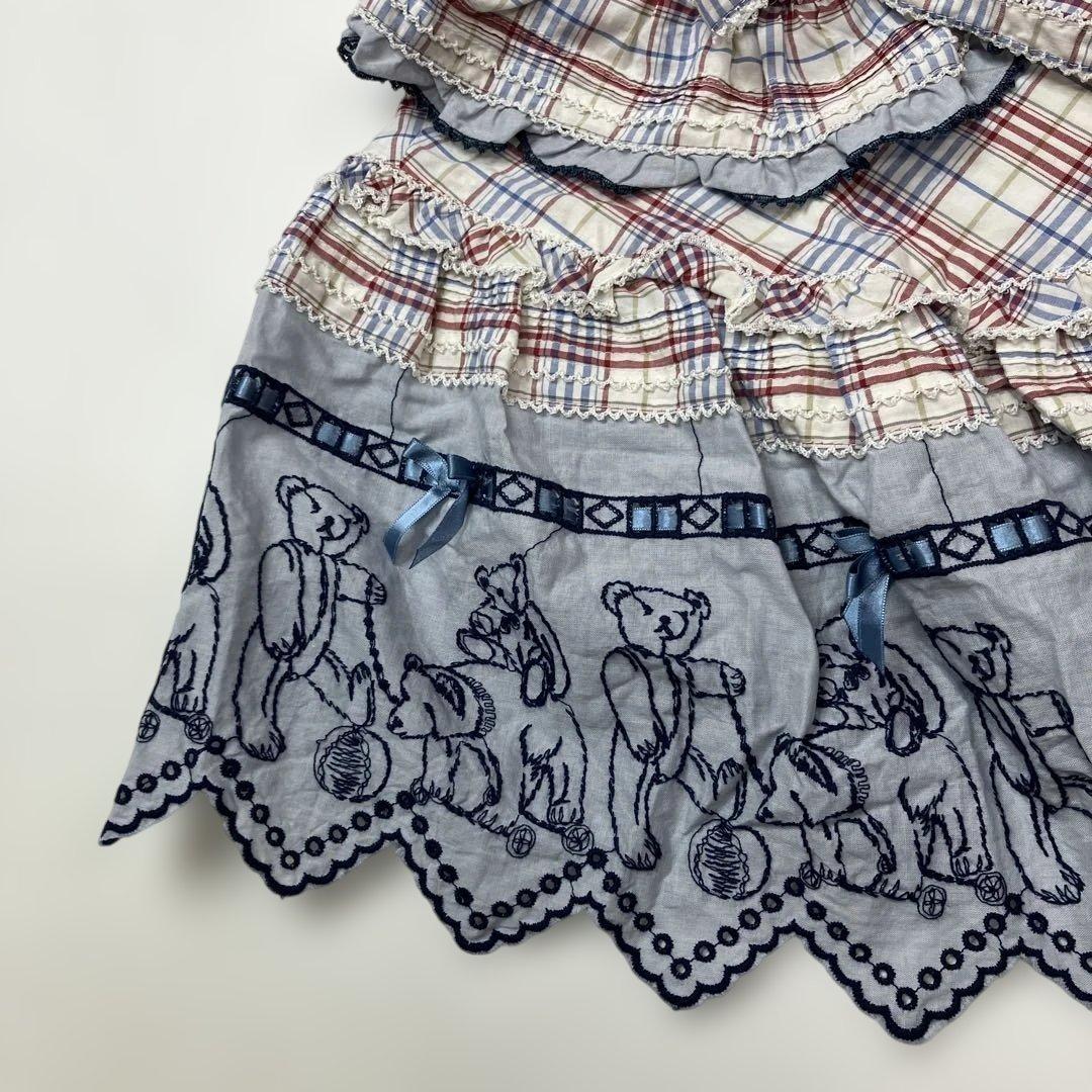 【試し付けのみ】ピンクハウス ブルー系チェック くまちゃん刺繍 ケープ/2021