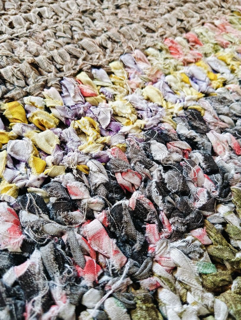 レア美品　昔の針編みの襤褸のフリークロス　敷物